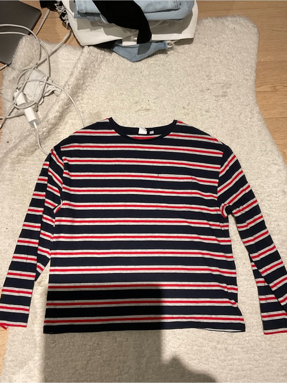 TNA Fletch Long-Sleeve Striped Crewneck - Navy, White & Red